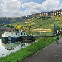 Tour de France an der Mosel (Moselle), hier kann
man von Schleuse zu Schleuse ganz nach Lust und
Laune radeln, inlinern oder walken.